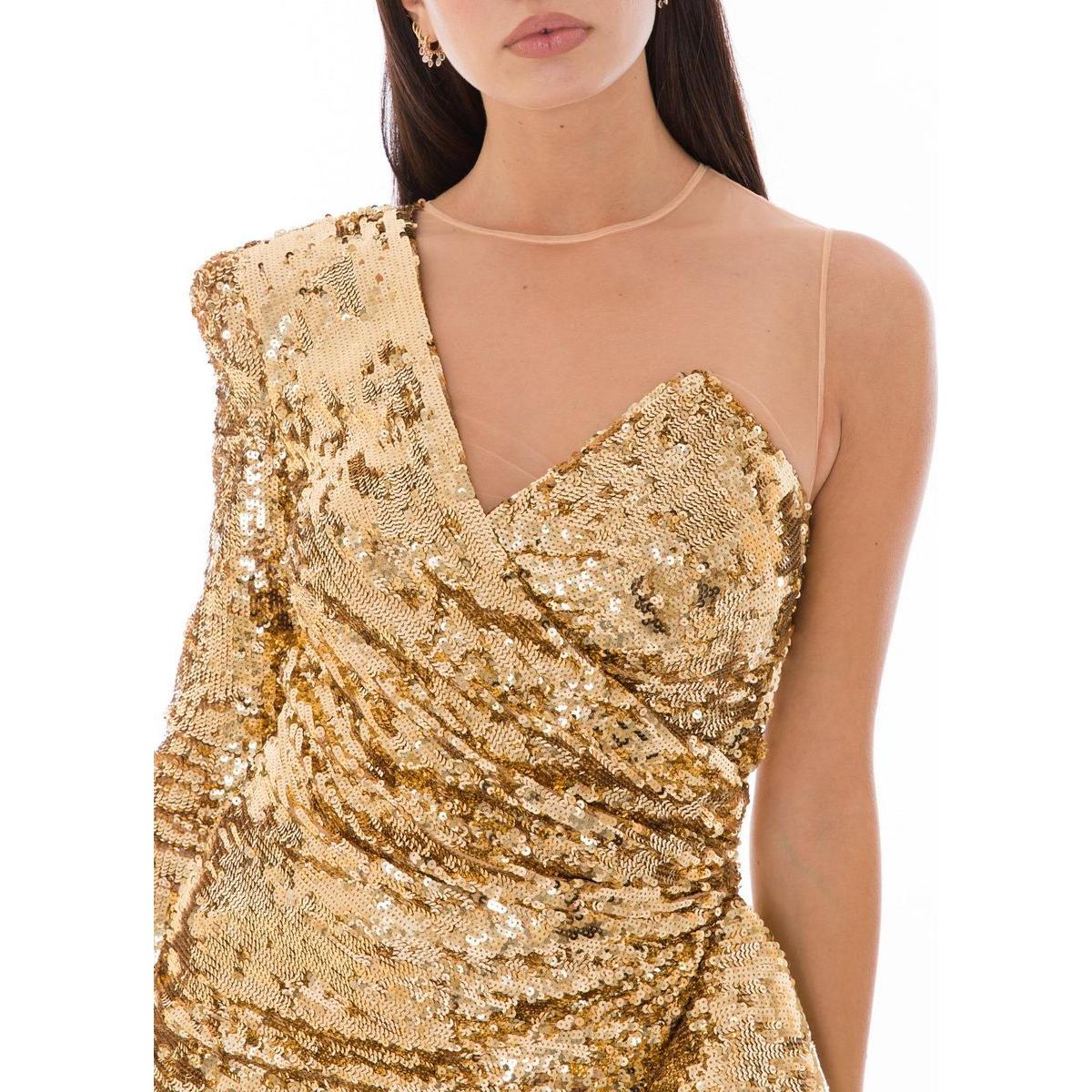 Elisabetta Franchi Glistening Gold Sequin Evening Dress Elisabetta Franchi