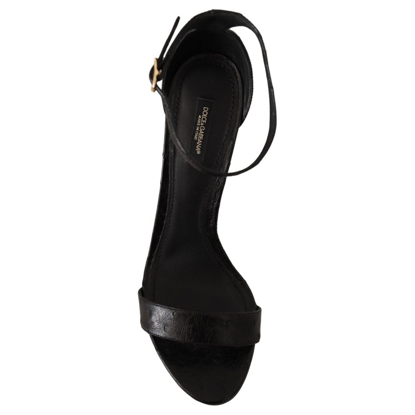 Dolce & Gabbana Black Ostrich Ankle Strap Heels Sandals Shoes