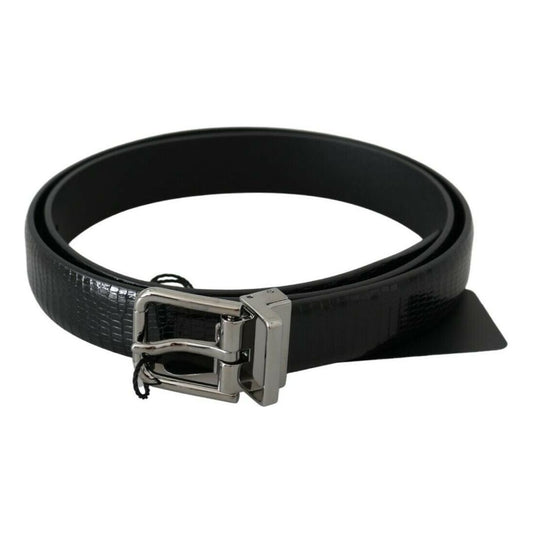 Elegant Lizard Skin Leather Belt in Black