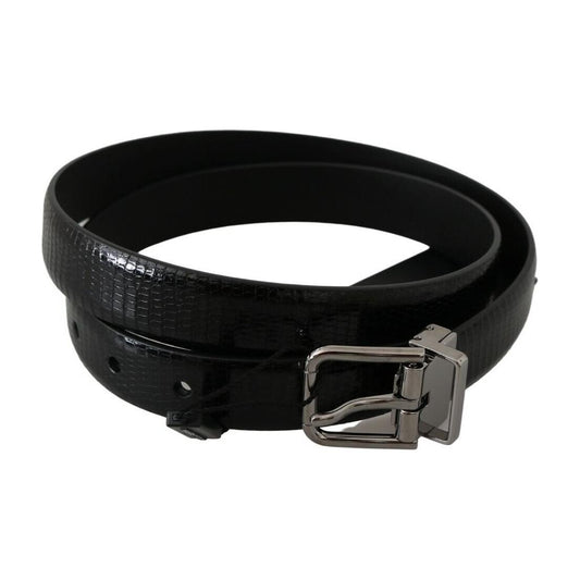 Elegant Lizard Skin Leather Belt in Black