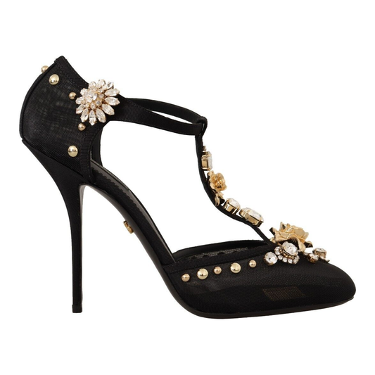 Dolce & Gabbana Elegant Crystal-Embellished Mesh T-Strap Pumps Dolce & Gabbana