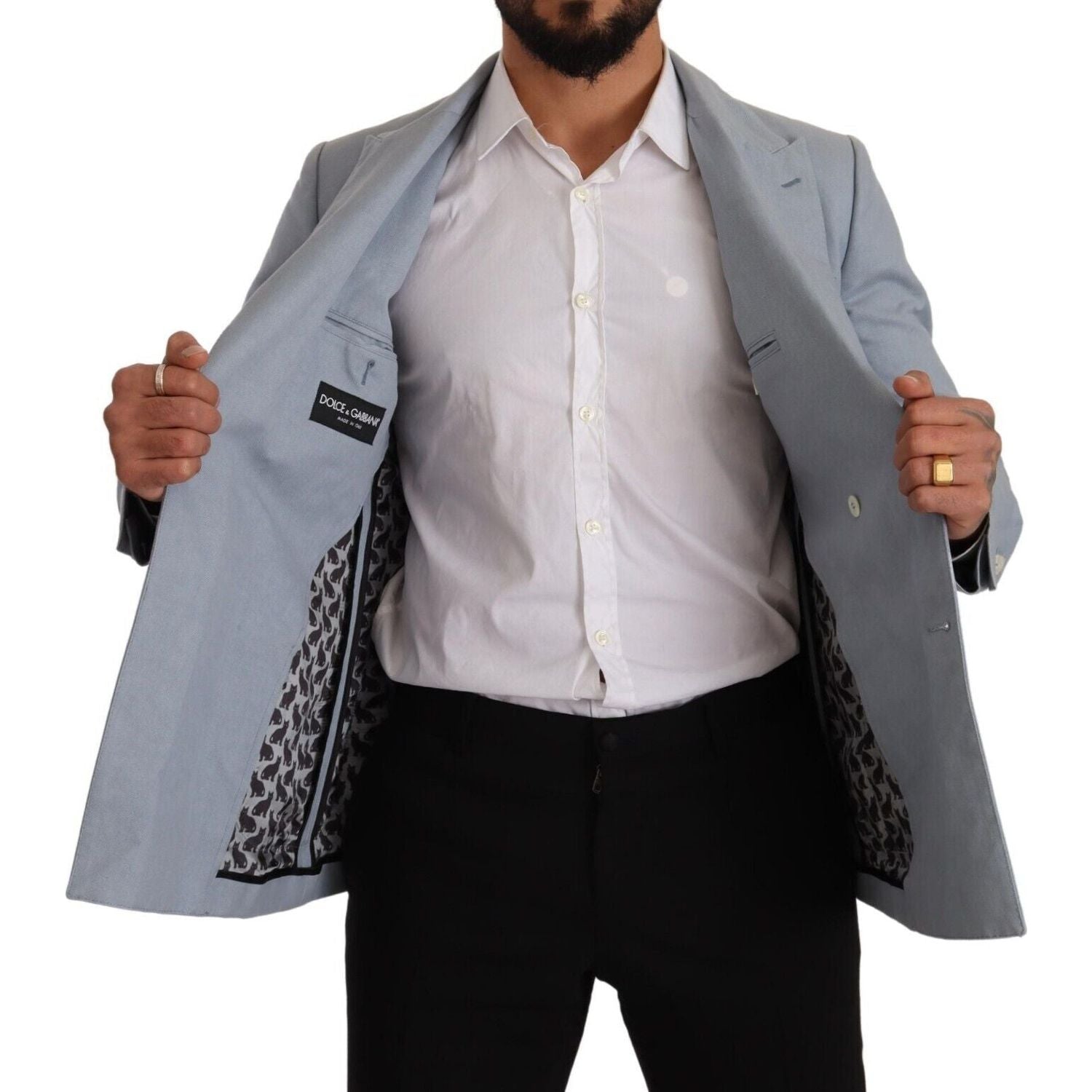 Dolce & Gabbana Blue Cotton Linen Slim Fit Jacket Coat Blazer