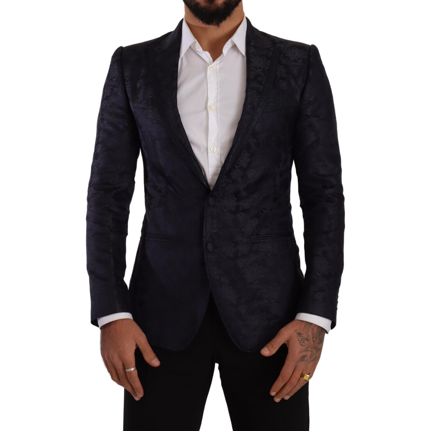 Dolce & Gabbana Blue Floral Jacquard Silk Coat MARTINI Blazer