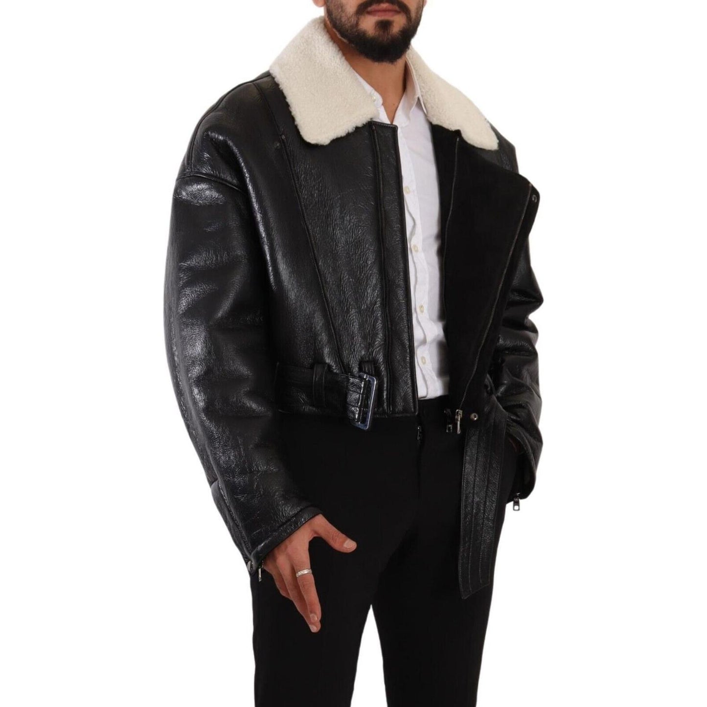 Dolce & Gabbana Elegant Shearling Biker Jacket Dolce & Gabbana