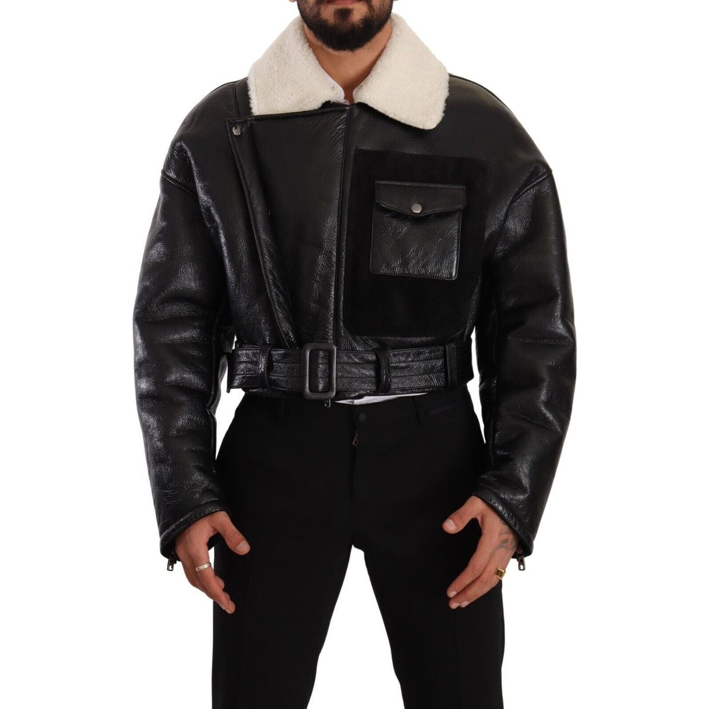 Dolce & Gabbana Elegant Shearling Biker Jacket Dolce & Gabbana