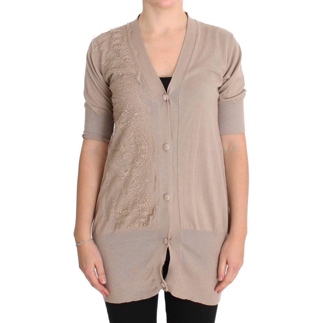 PINK MEMORIES Pink Lace Cotton Cardigan Sweater