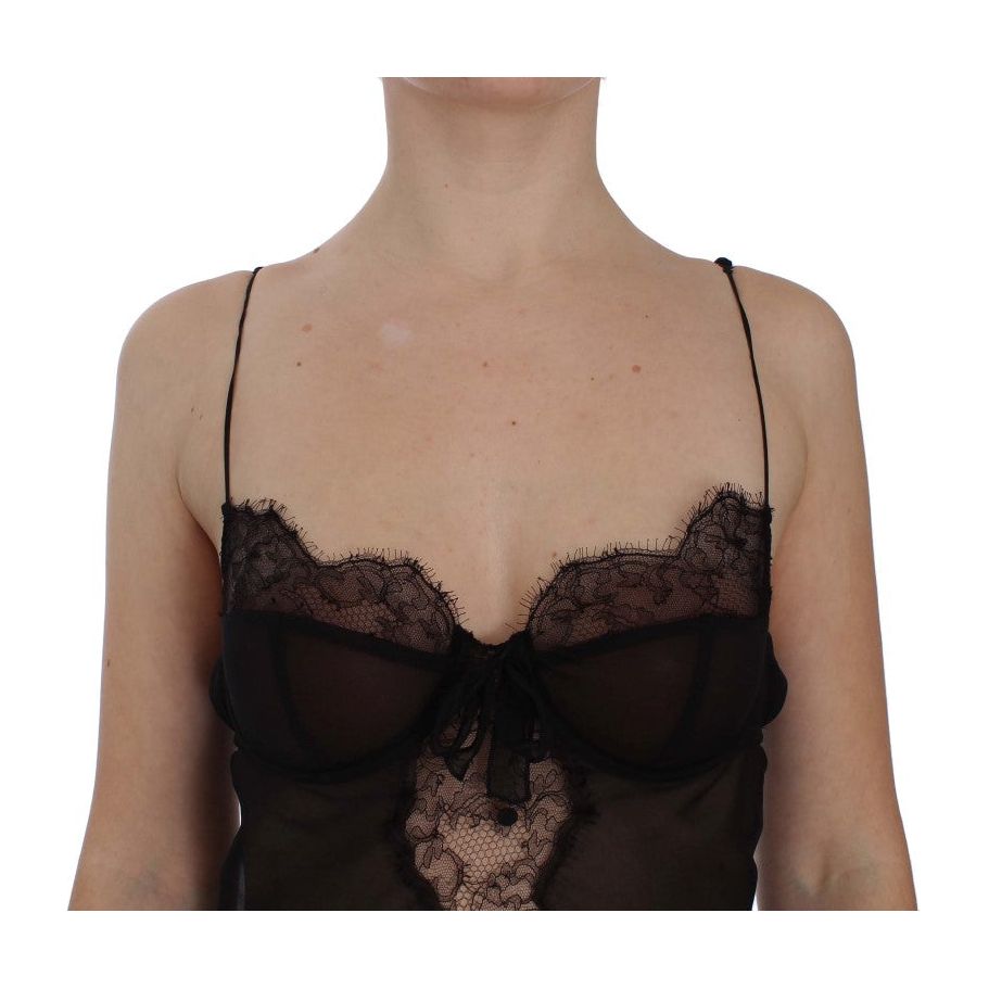 Dolce & Gabbana Elegant Black Silk Lace Lingerie Chemise Dolce & Gabbana