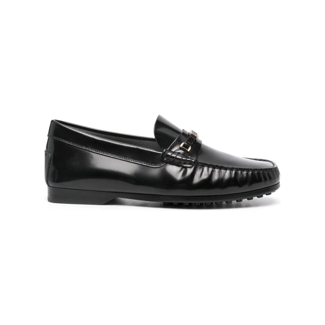 Tod's black calf leather polished effect square toe Flat shoes Moccasins Tod'S