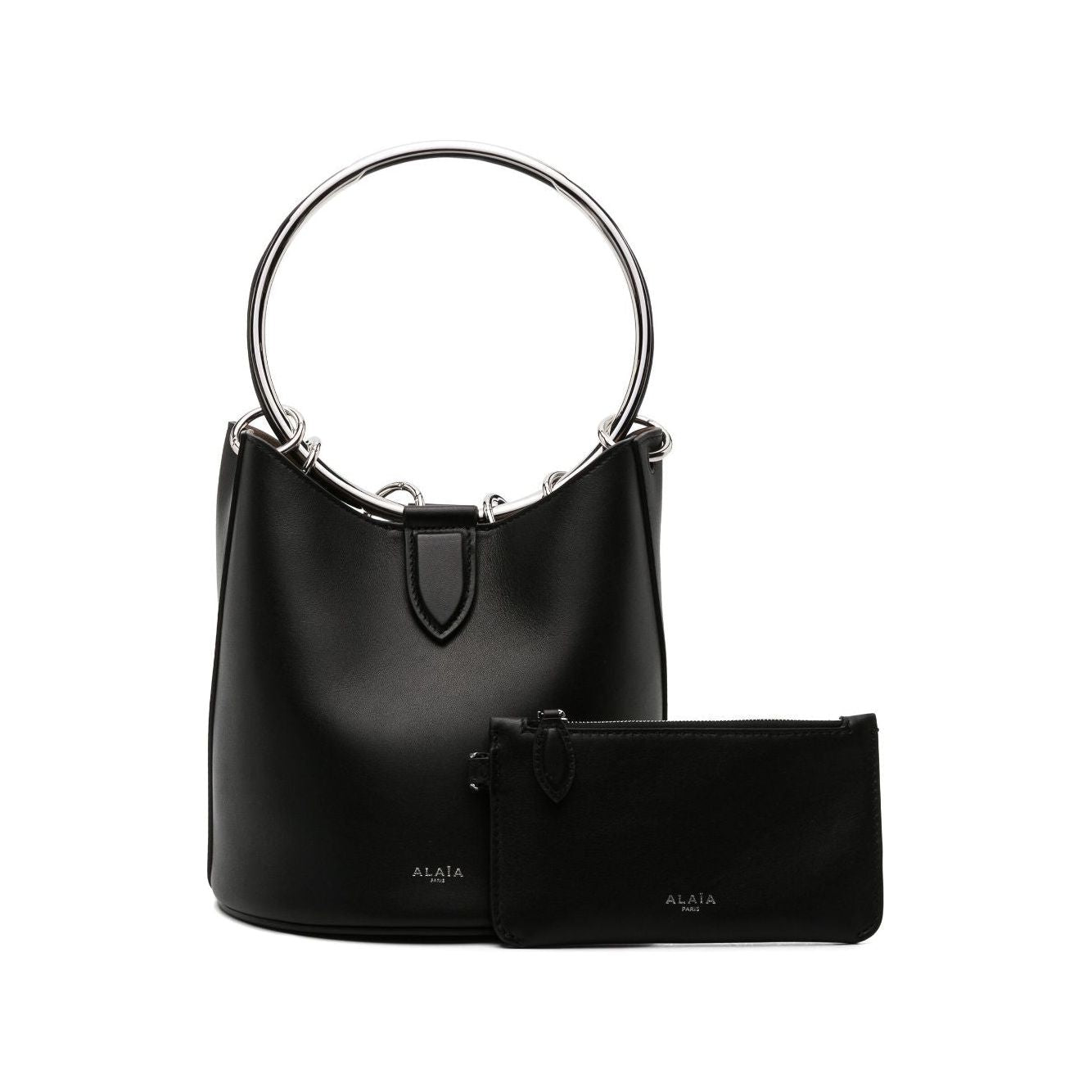 Alaia black calf leather smooth grain bucket body ring Bag Shoulder Alaia