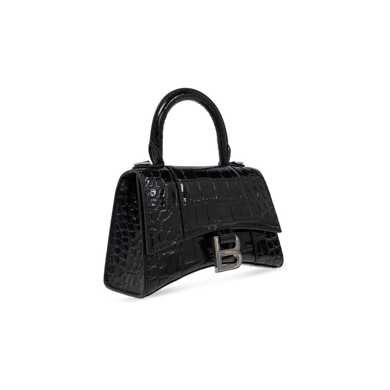 Balenciaga black calf leather patent crocodile effect Bag Handbag Balenciaga