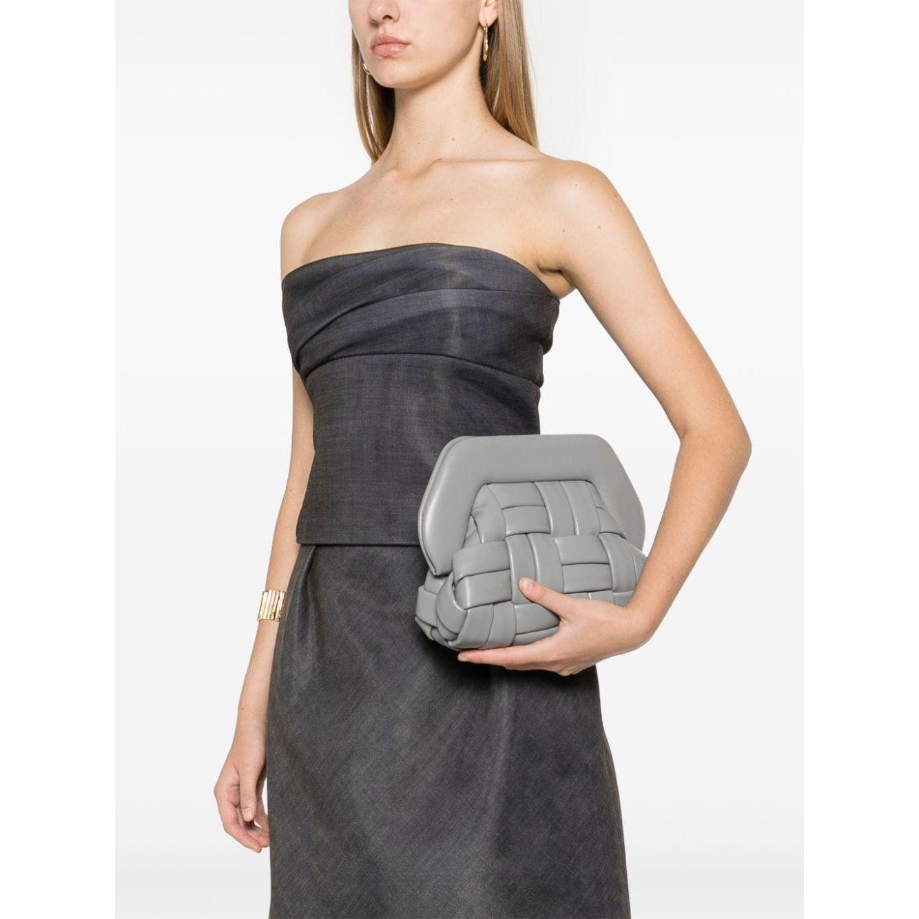 THEMOIRE' grey faux leather interwoven Clutch Bag Clutches Themoire'