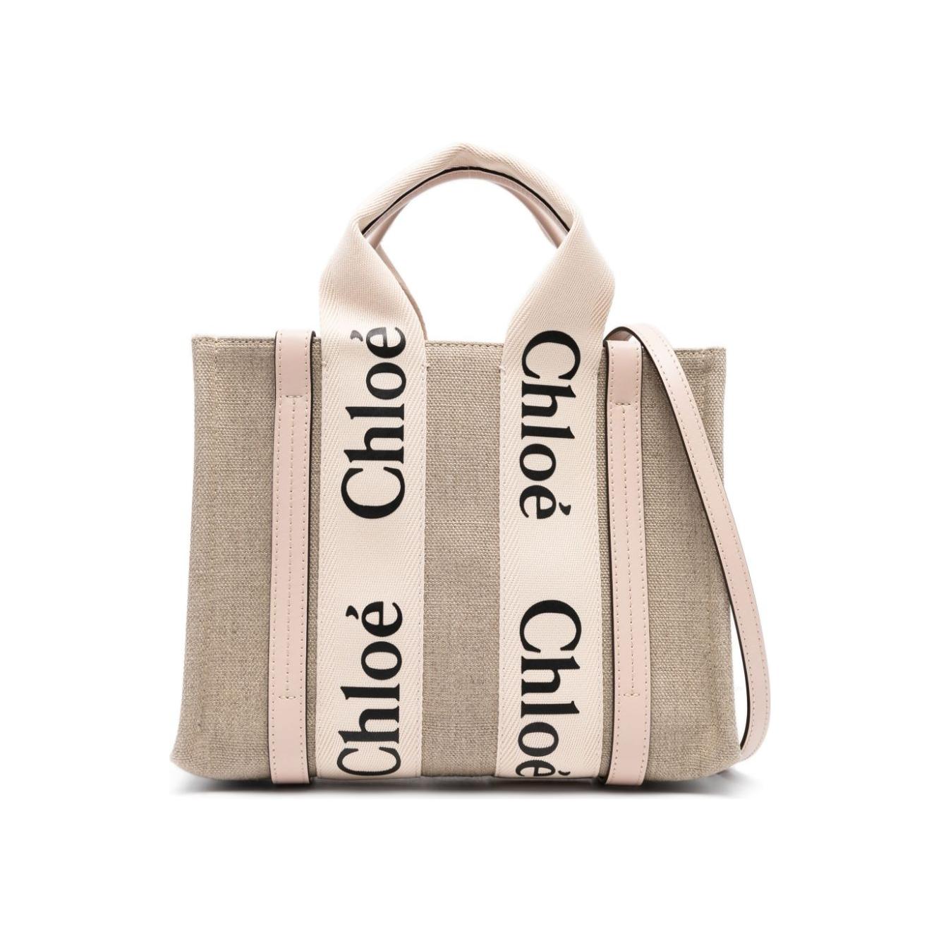 Chloè beige linen leather trim Tote Bag