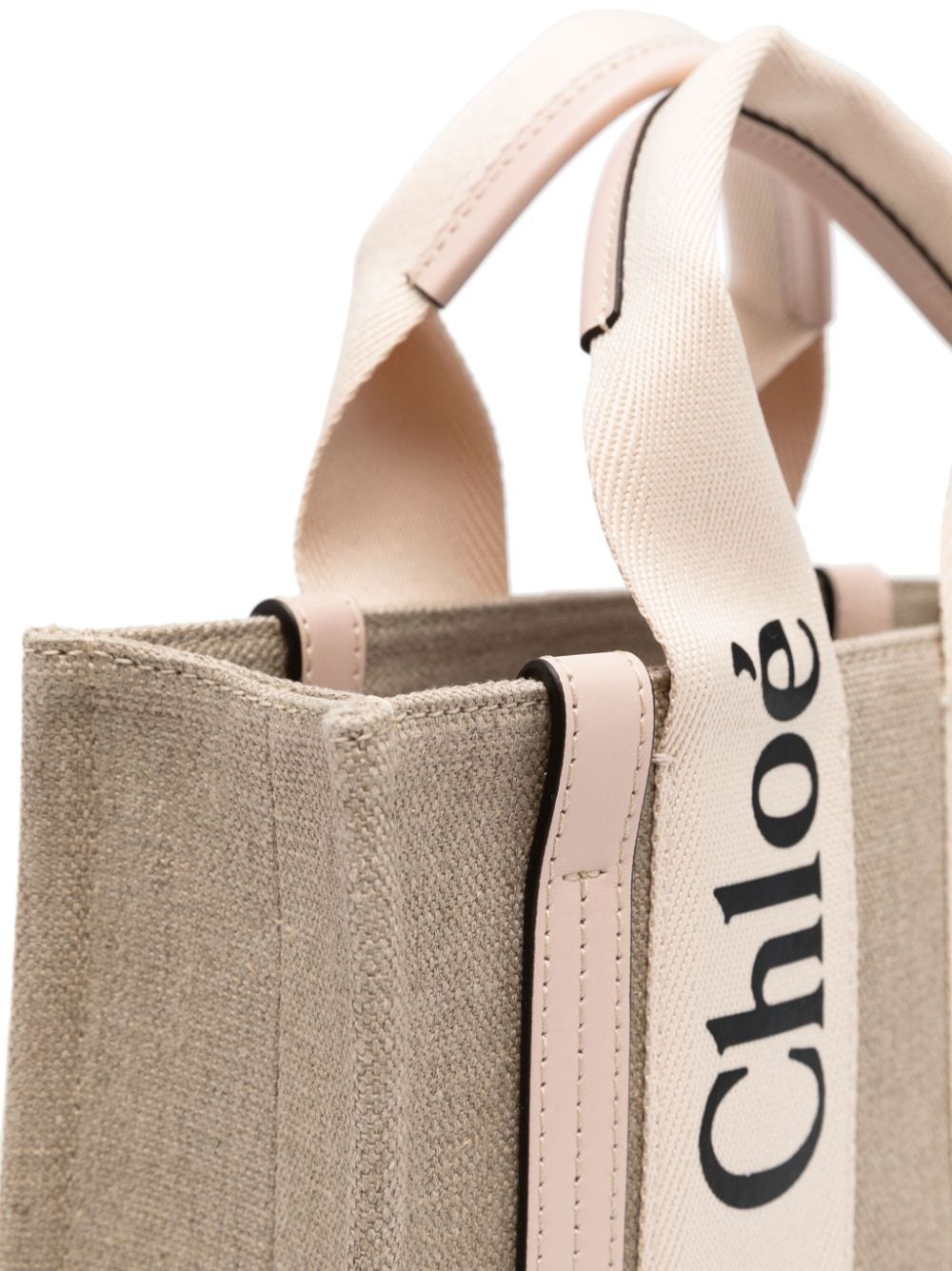 Chloè beige linen leather trim Tote Bag