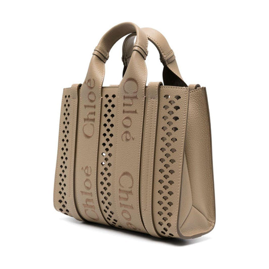 Chloè Brown Leather Grained Perforated Tote Bag Shopper Chloè