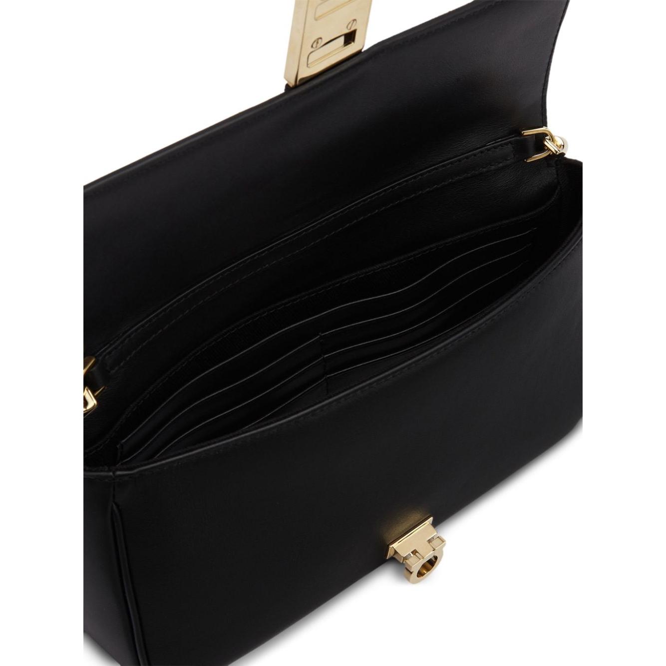 Ferragamo calfskin Gancini Shoulder Bag Black Clutches Ferragamo