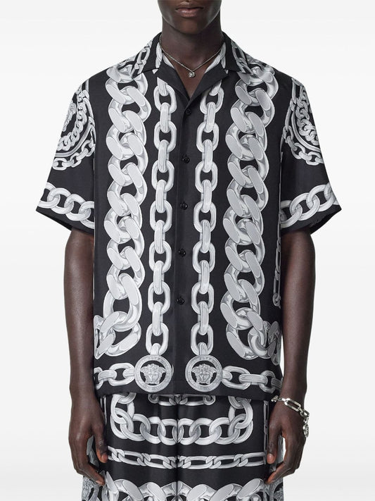 Versace Printed Silk Medusa Chains Bowling Shirt Shirts Versace