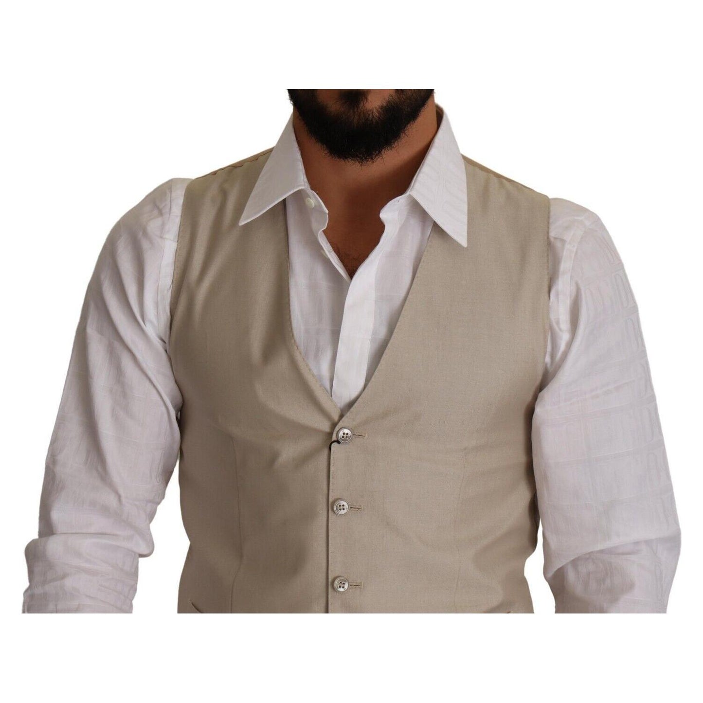 Dolce & Gabbana Beige Cotton Silk Formal Dress Vest Dolce & Gabbana