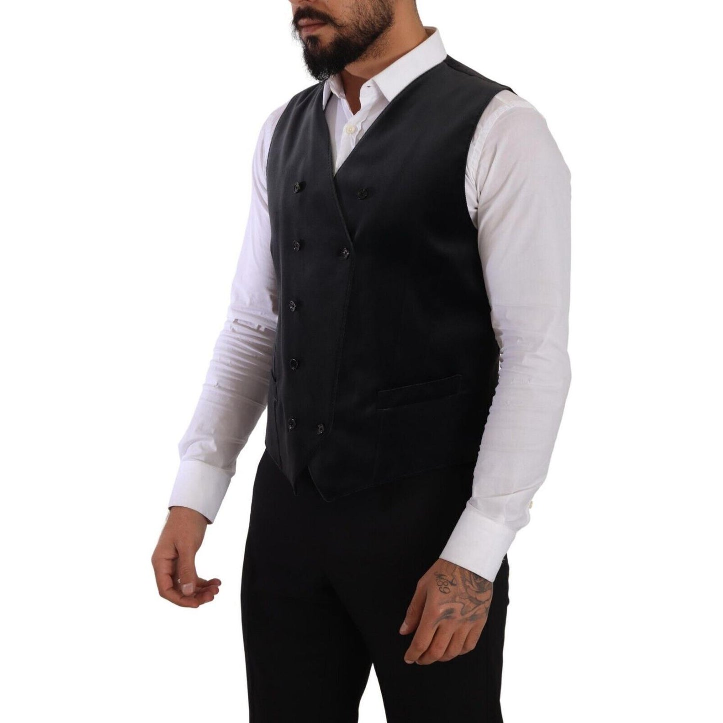 Dolce & Gabbana Elegant Grey Double-Breasted Dress Vest Dolce & Gabbana