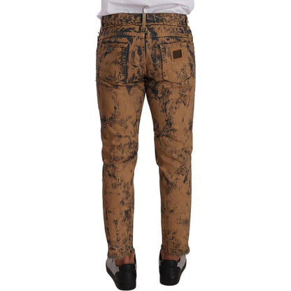 Dolce & Gabbana Brown Distressed Cotton Regular Denim Jeans