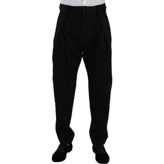 Dolce & Gabbana Black Cotton High Waist Men Trouser Dress Pants