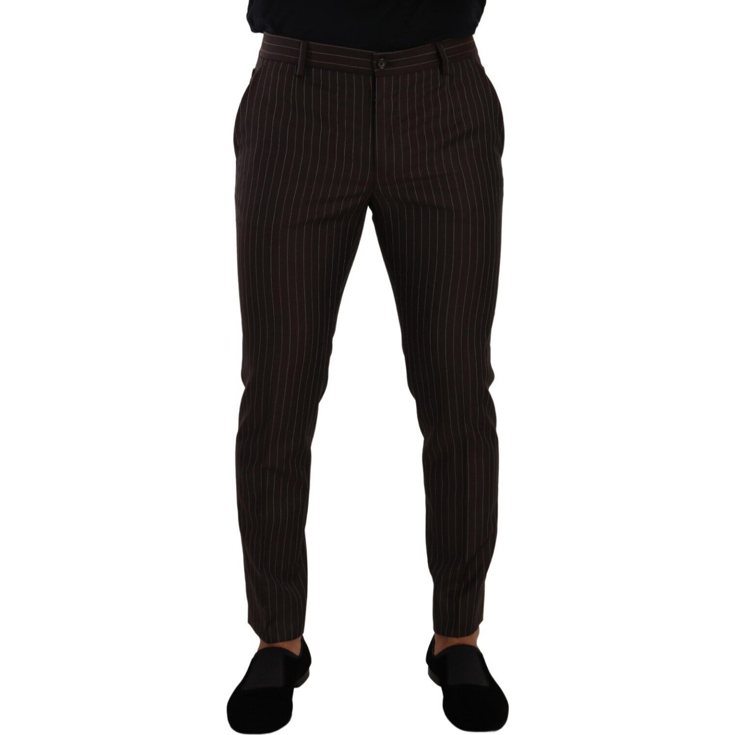 Dolce & Gabbana Elegant Brown Striped Woolen Men's Trousers Dolce & Gabbana