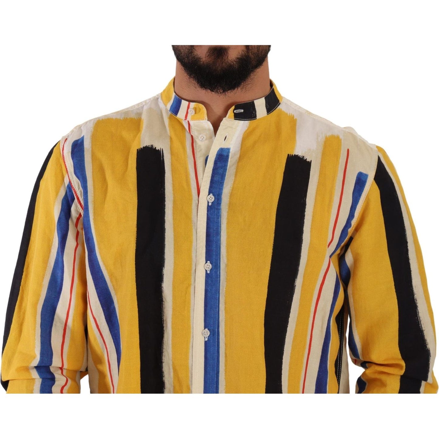 Dolce & Gabbana Elegant Yellow Striped Henley Shirt Dolce & Gabbana