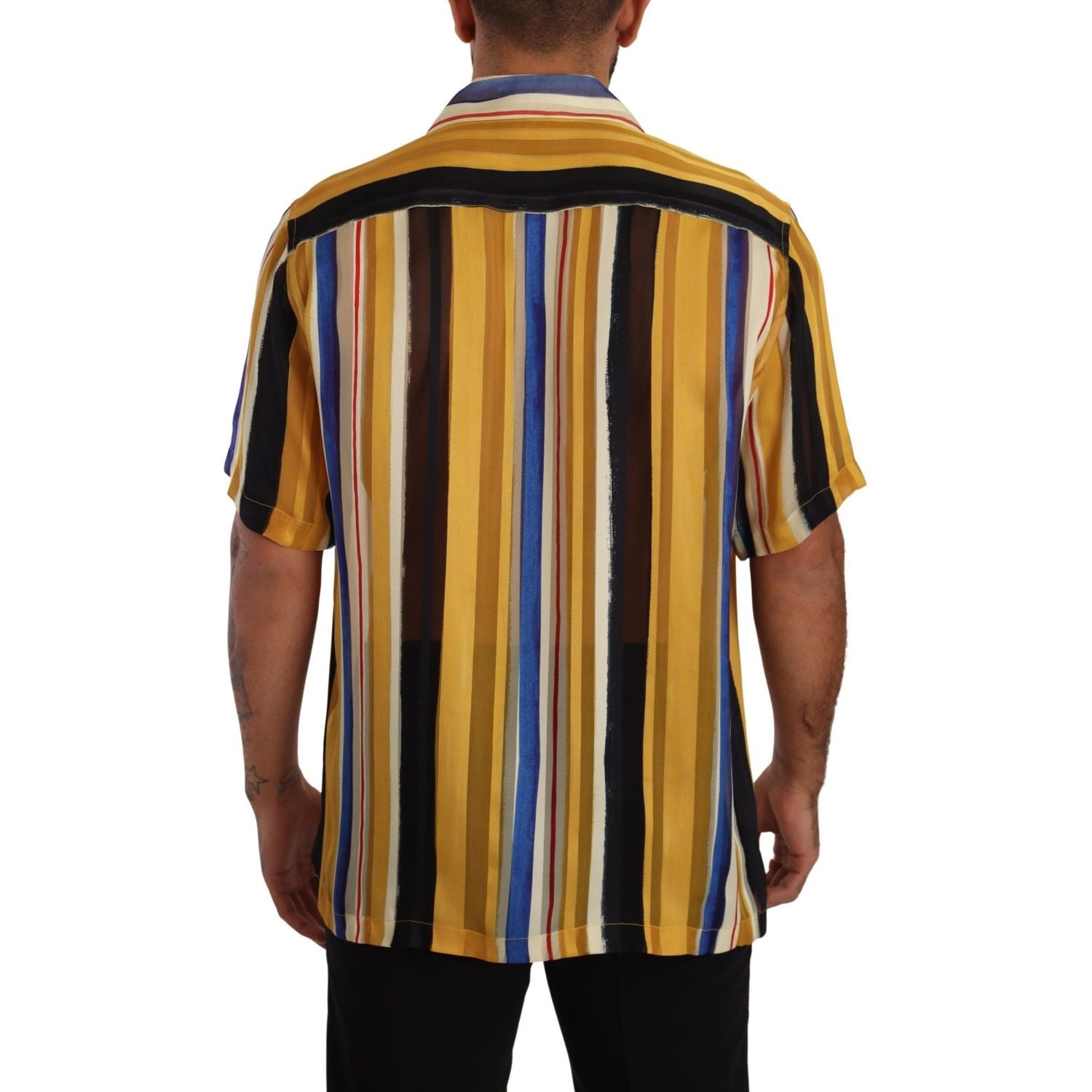 Dolce & Gabbana Yellow Striped Short Sleeve Silk Shirt