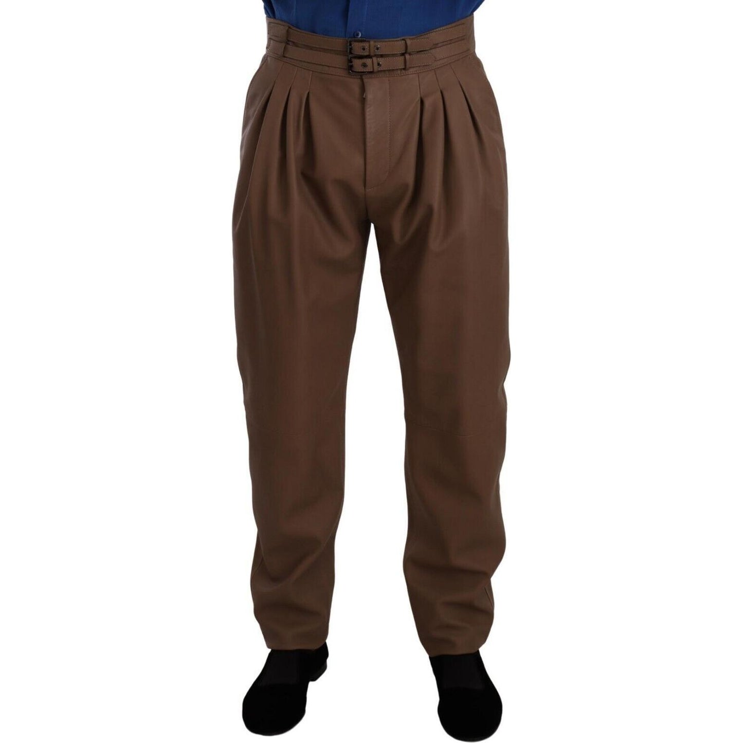 Dolce & Gabbana Brown Leather Tapered High Waist Pants