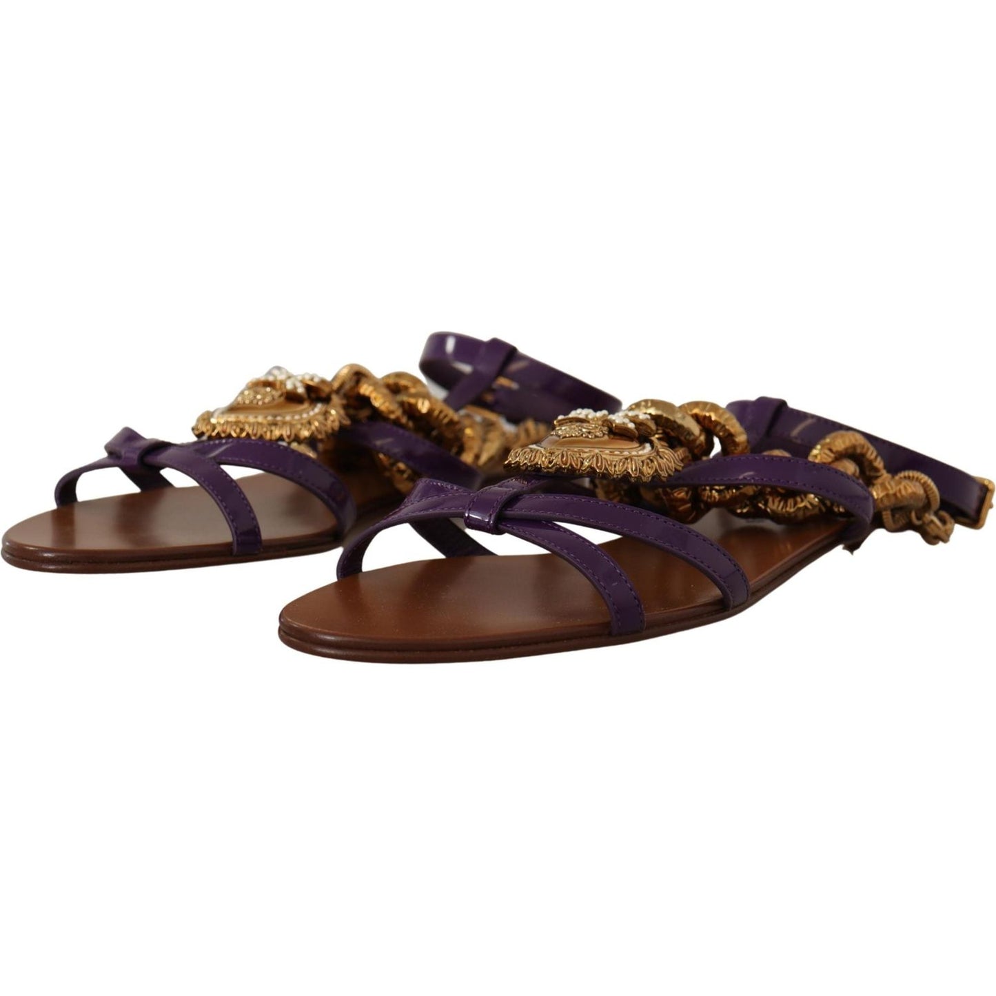 Dolce & Gabbana Purple Heart Chain Gladiator Flats Dolce & Gabbana