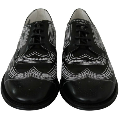 Dolce & Gabbana Black Leather Derby Formal White Lace Shoes