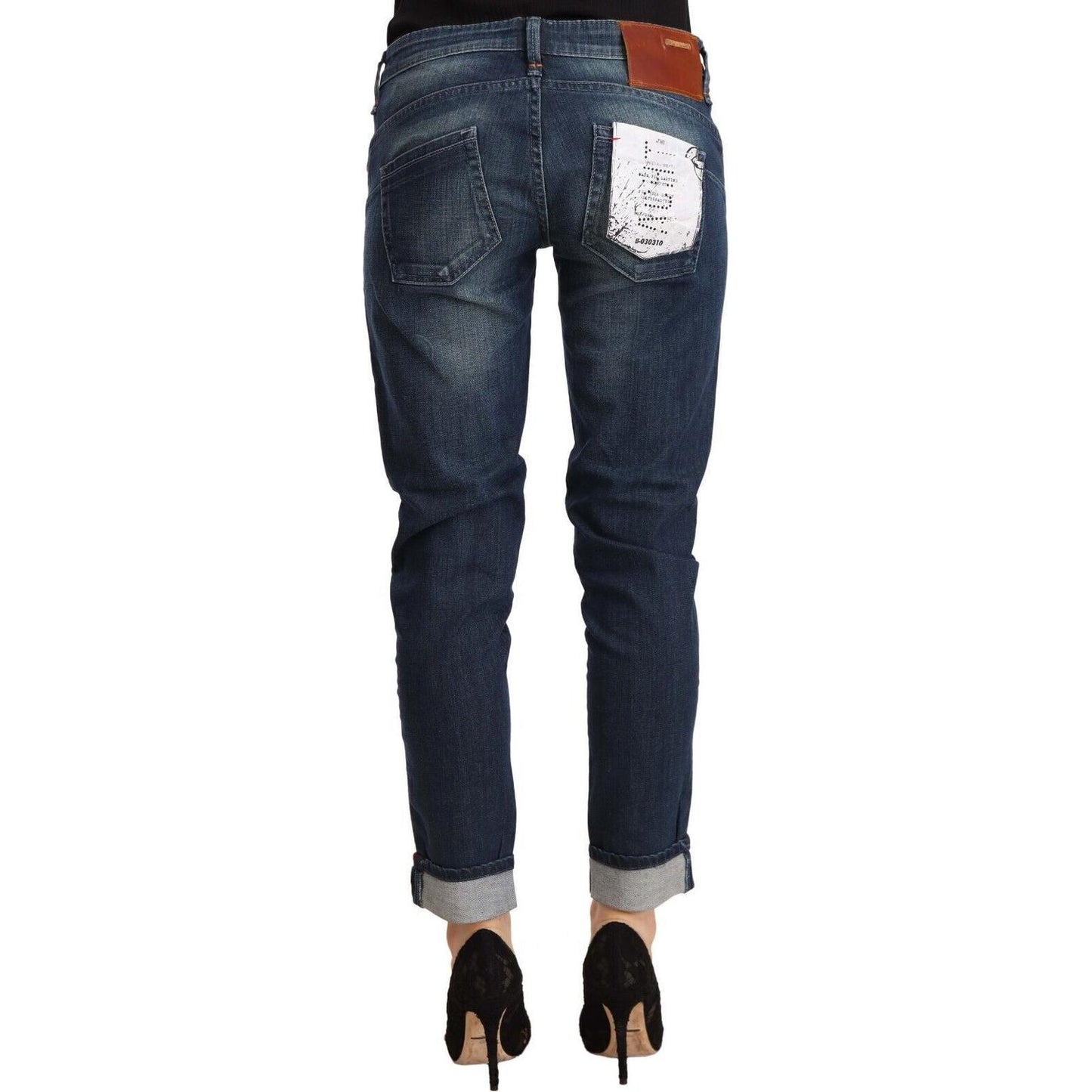 Acht Blue Washed Low Waist Skinny Denim Folded Hem Jeans