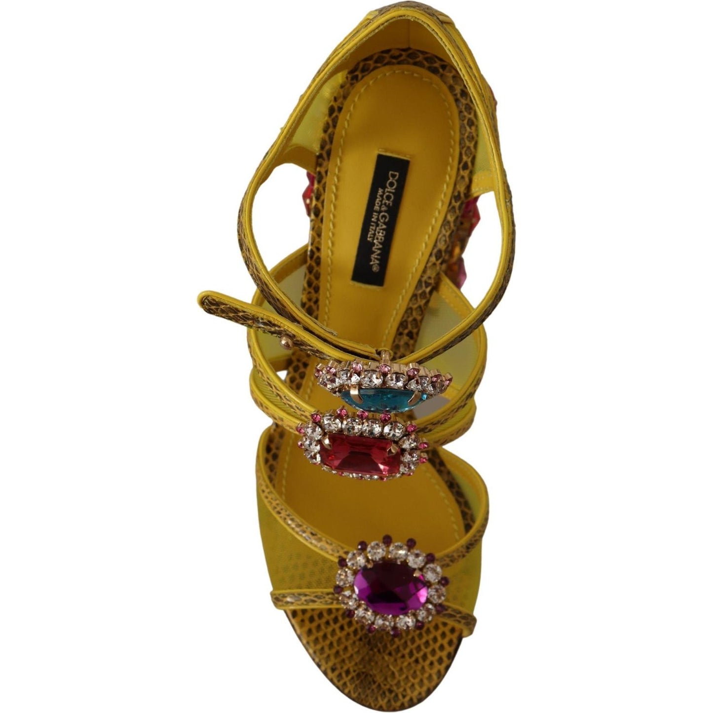 Dolce & Gabbana Stunning Crystal-Embellished Yellow Leather Sandals Dolce & Gabbana