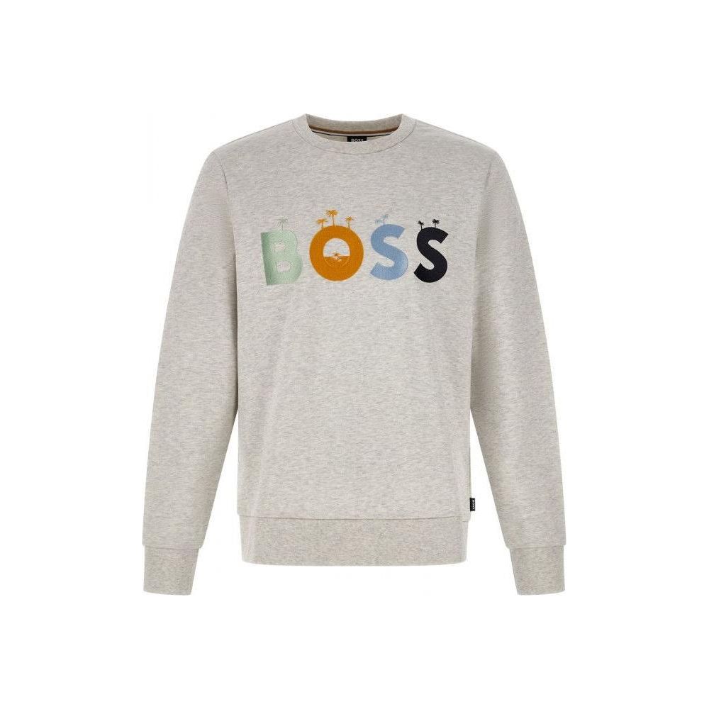 Hugo Boss Elegant Grey Round Neck Cotton Sweatshirt Hugo Boss