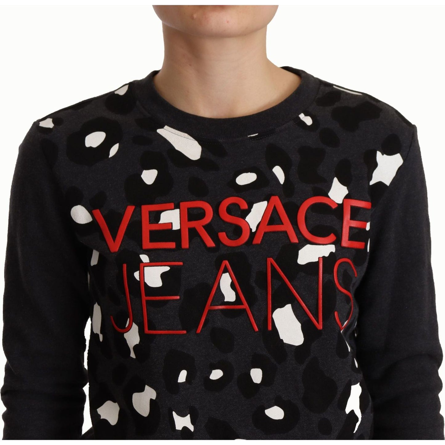 Versace Jeans Chic Black Leopard Crew Neck Pullover Versace Jeans