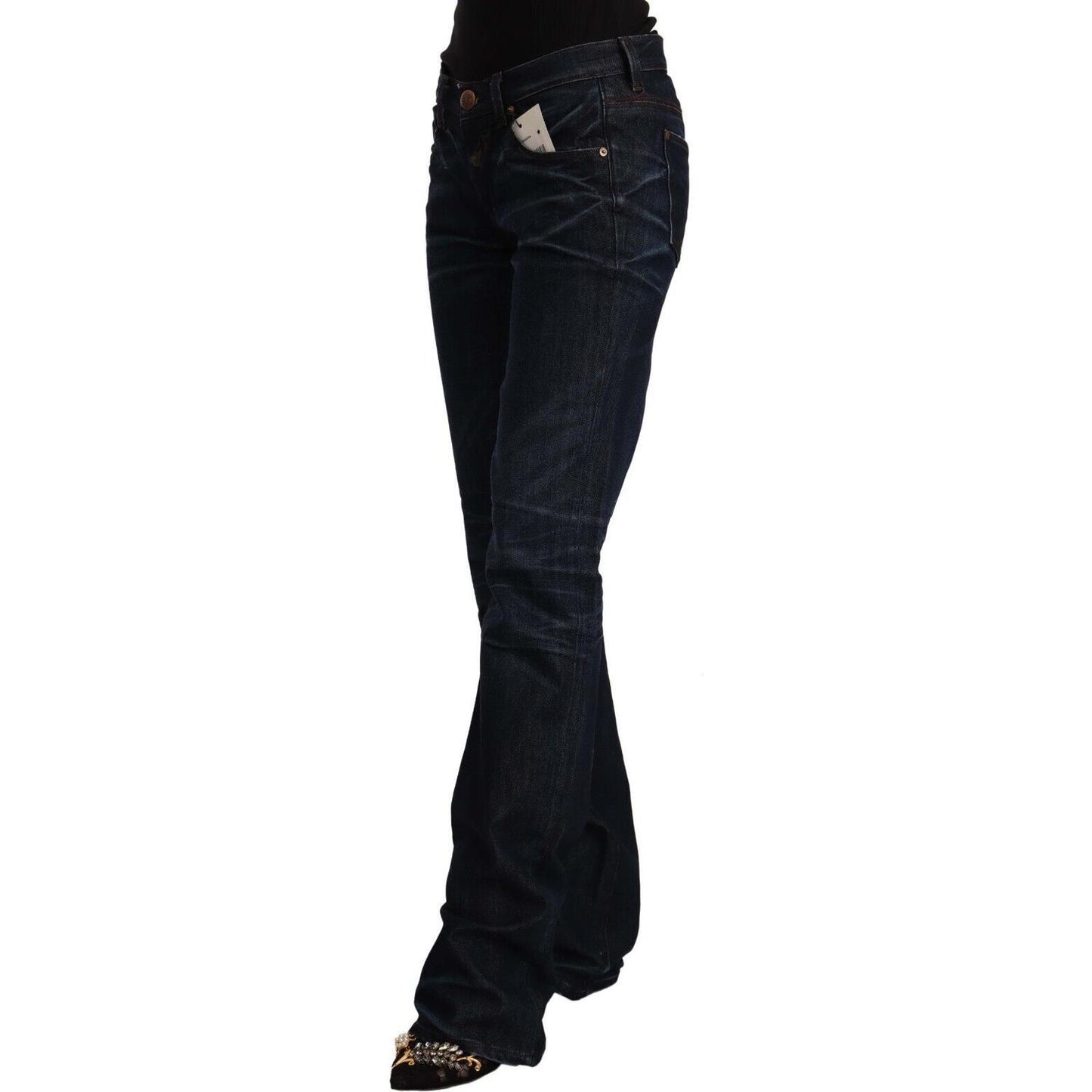 Ermanno Scervino Dark Blue Mid Waist Cotton Denim Straight Jeans