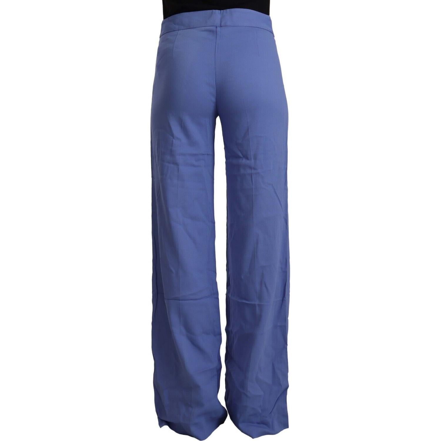 P.A.R.O.S.H. Blue High Waist Viscose Straight Wide Leg Pants