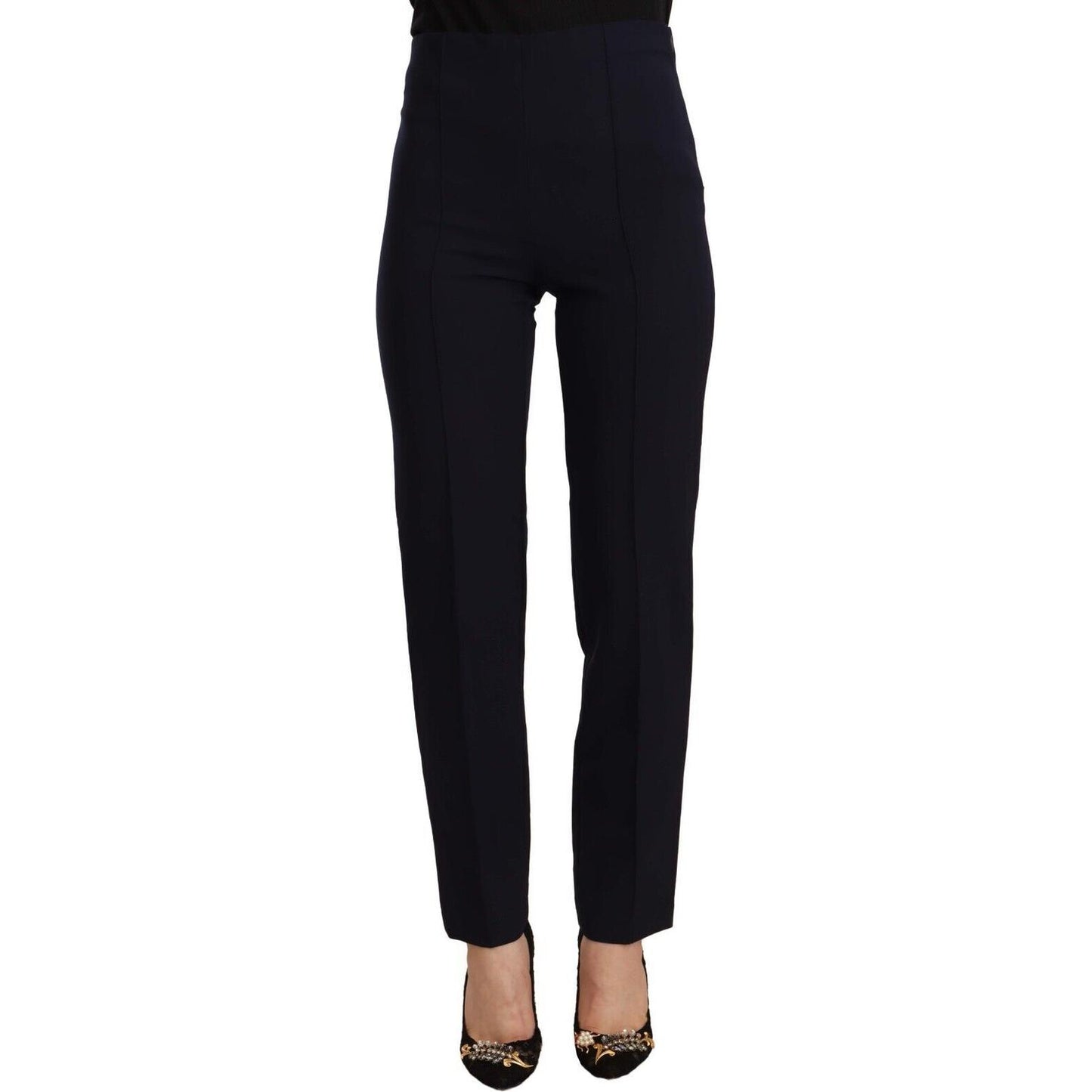 AGLINI Black High Waist Polyester Women Straight Pants