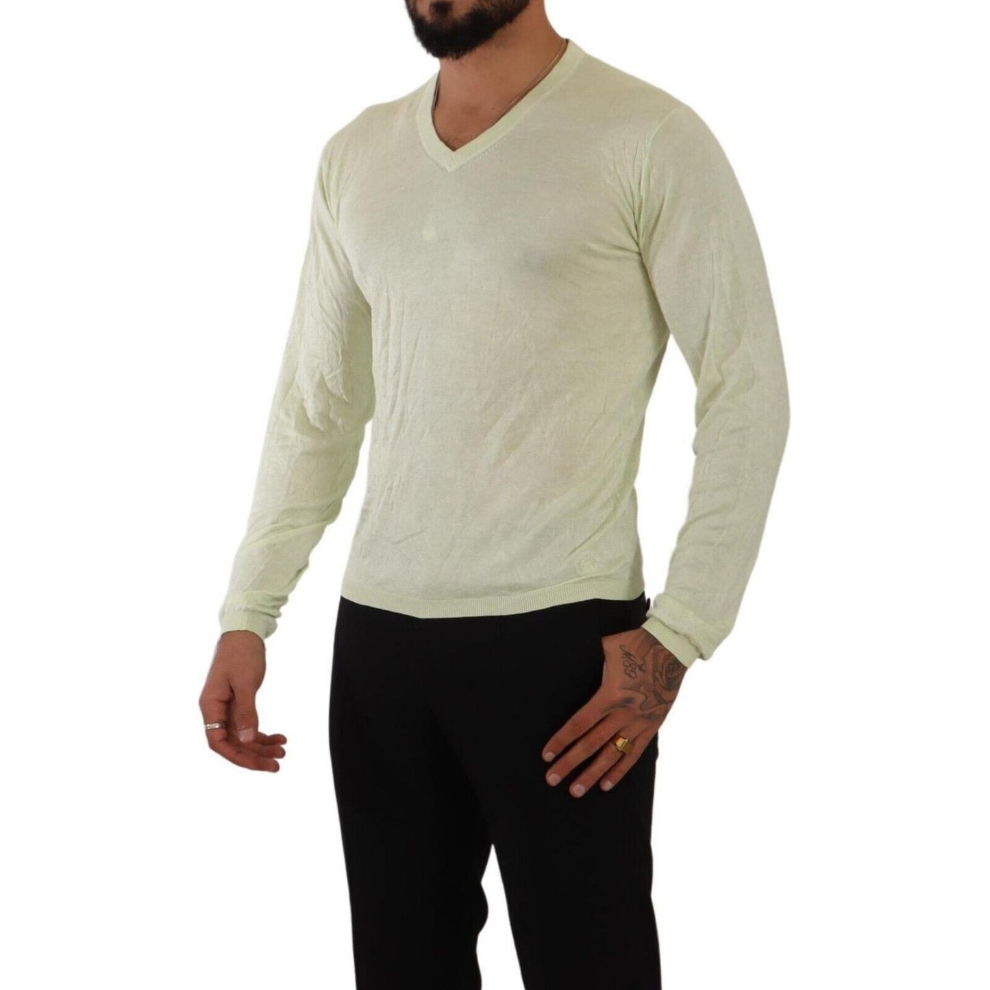 Domenico Tagliente Elegant Silk V-Neck Pullover Sweater Domenico Tagliente