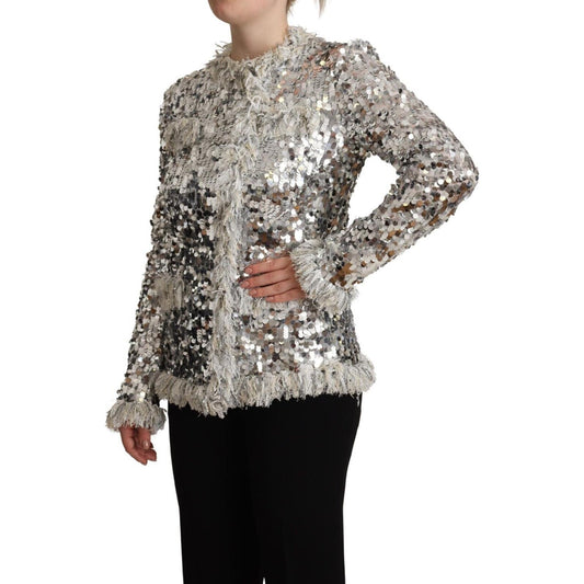 Chic Silver Sequined Jacket Coat