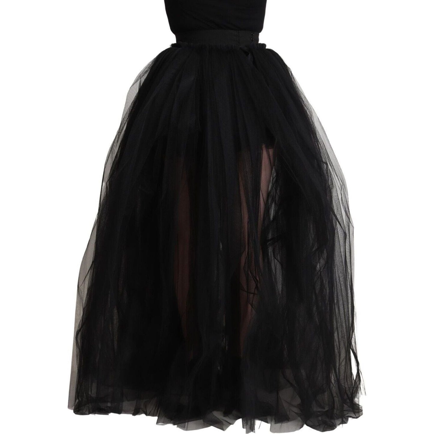 Dolce & Gabbana Elegant Black Tulle A-Line Floor-Length Skirt Dolce & Gabbana