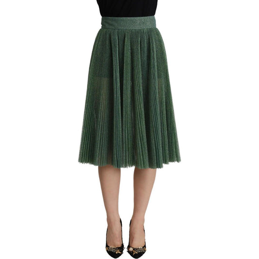 Dolce & Gabbana Metallic Green High Waist A-line Pleated Skirt