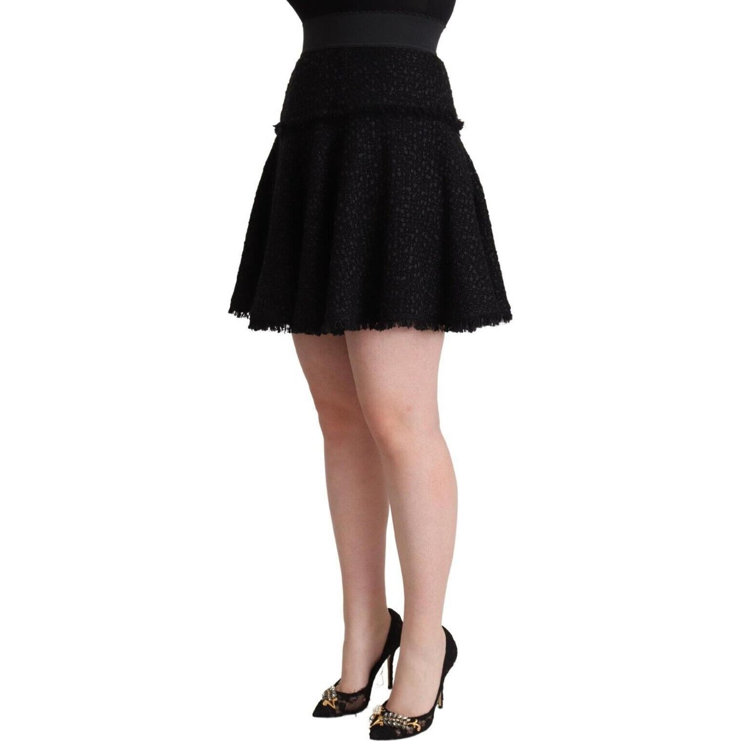 Dolce & Gabbana Black Knitted Nylon High Waist Mini A-line Skirt