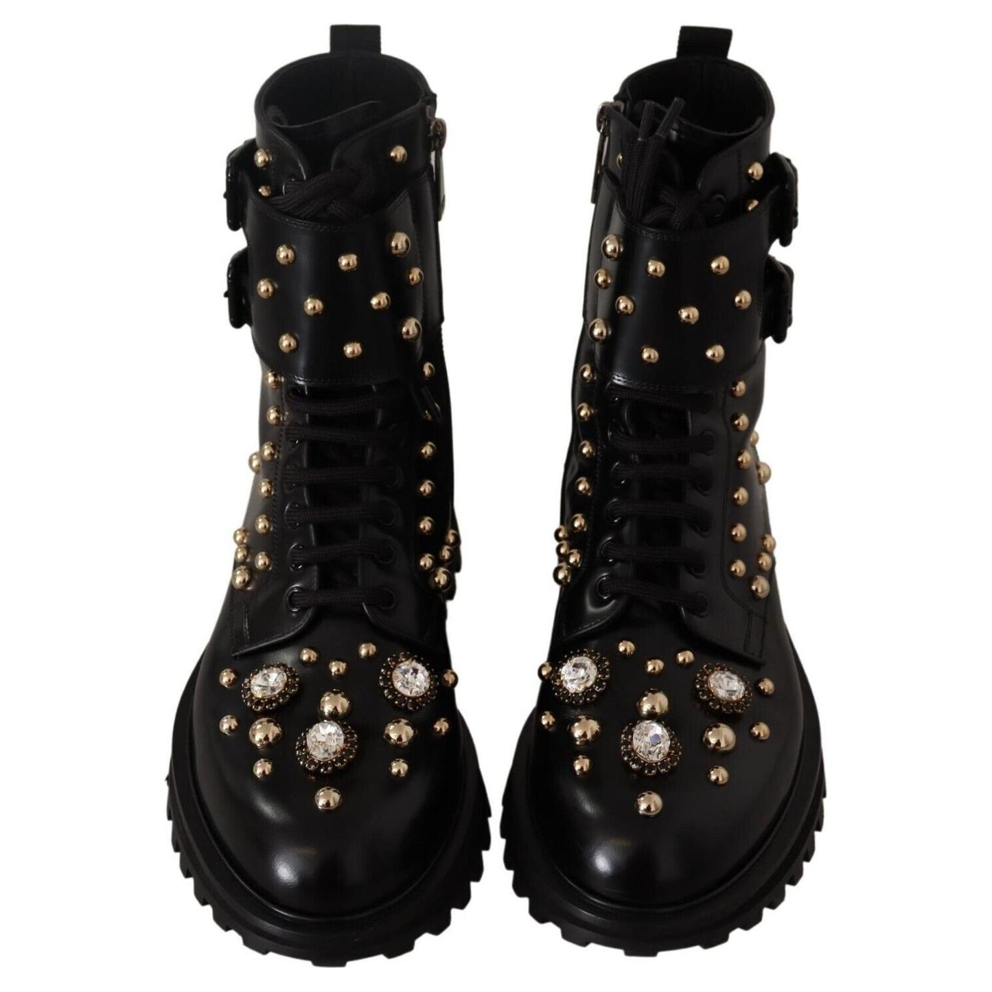 Dolce & Gabbana Black Crystal-Studded Formal Boots Dolce & Gabbana