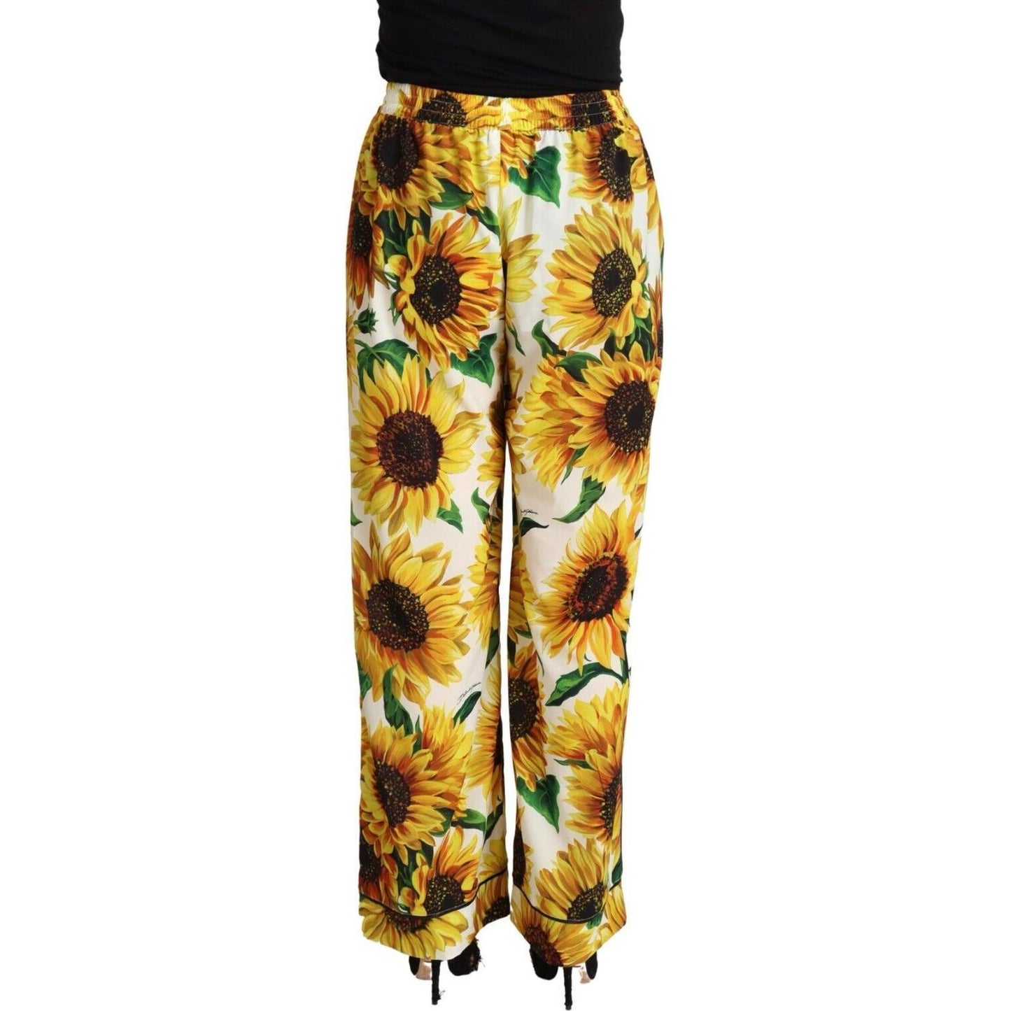 Dolce & Gabbana Elegant Sunflower Wide Leg Pants Dolce & Gabbana