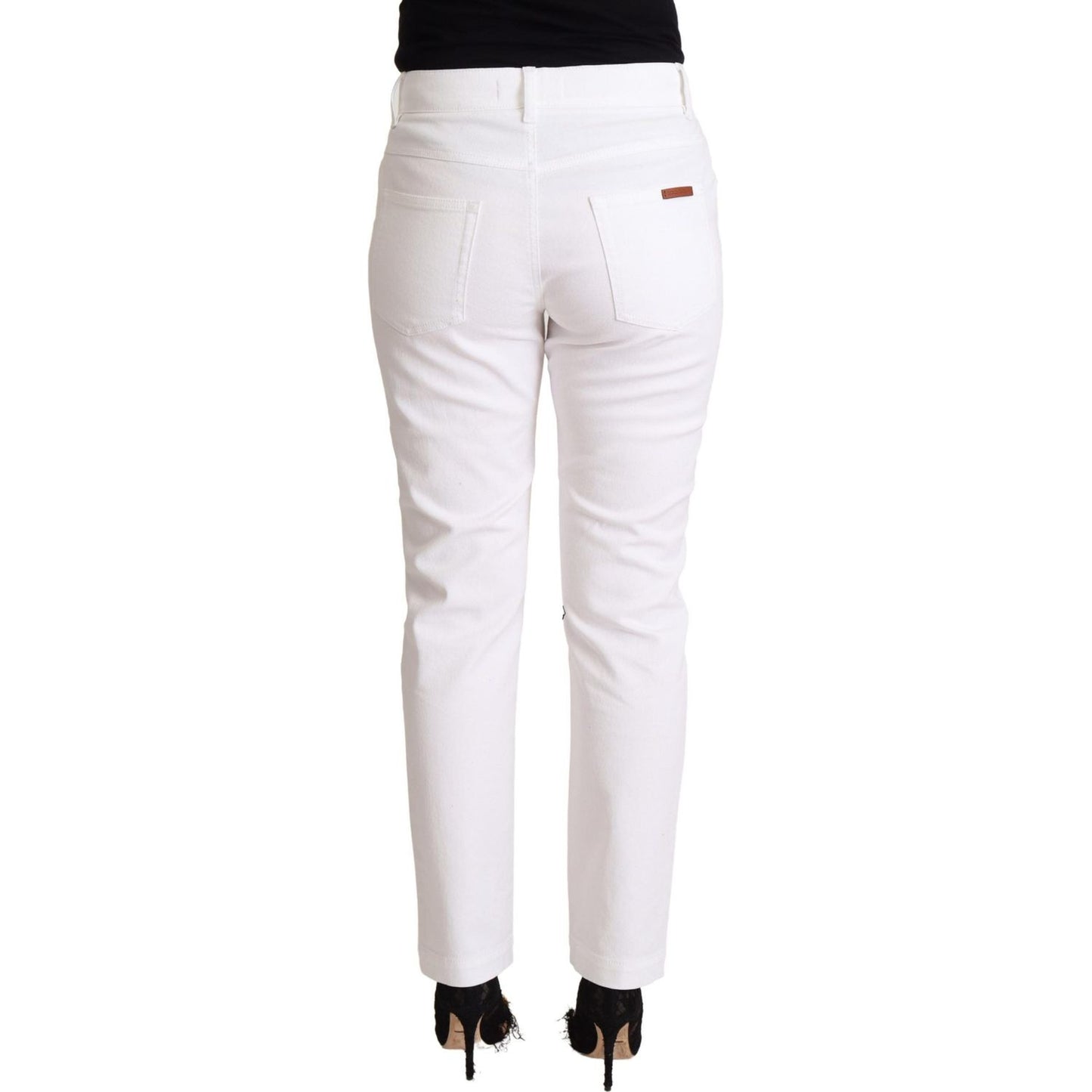 Dolce & Gabbana Chic White Tapered Denim Jeans with Logo Patch Dolce & Gabbana