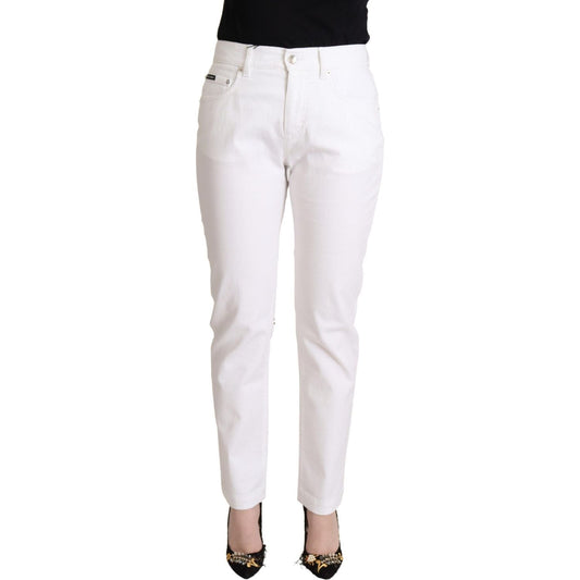 Dolce & Gabbana White Cotton Mid Waist Denim Tapered Jeans