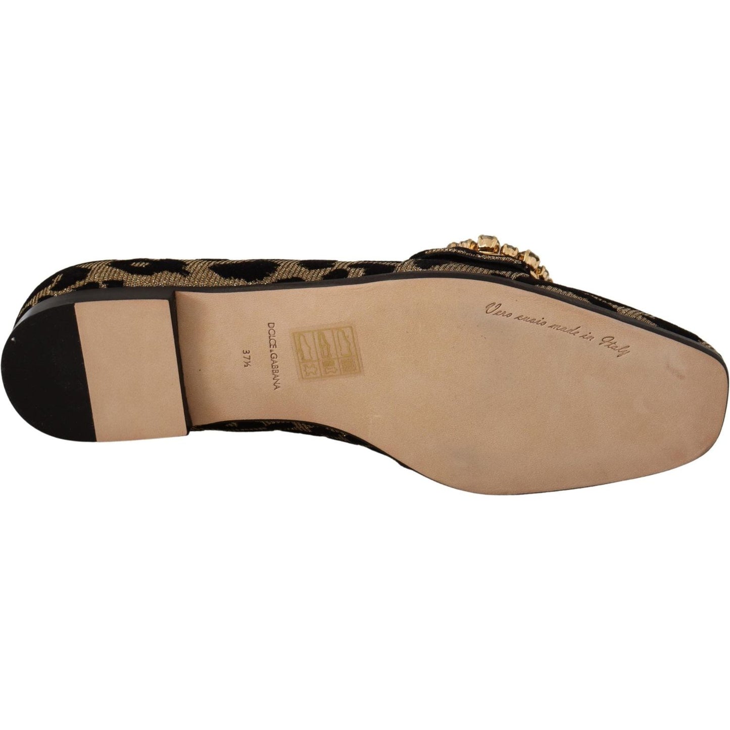 Dolce & Gabbana Gold Leopard Print Crystals Loafers Shoes