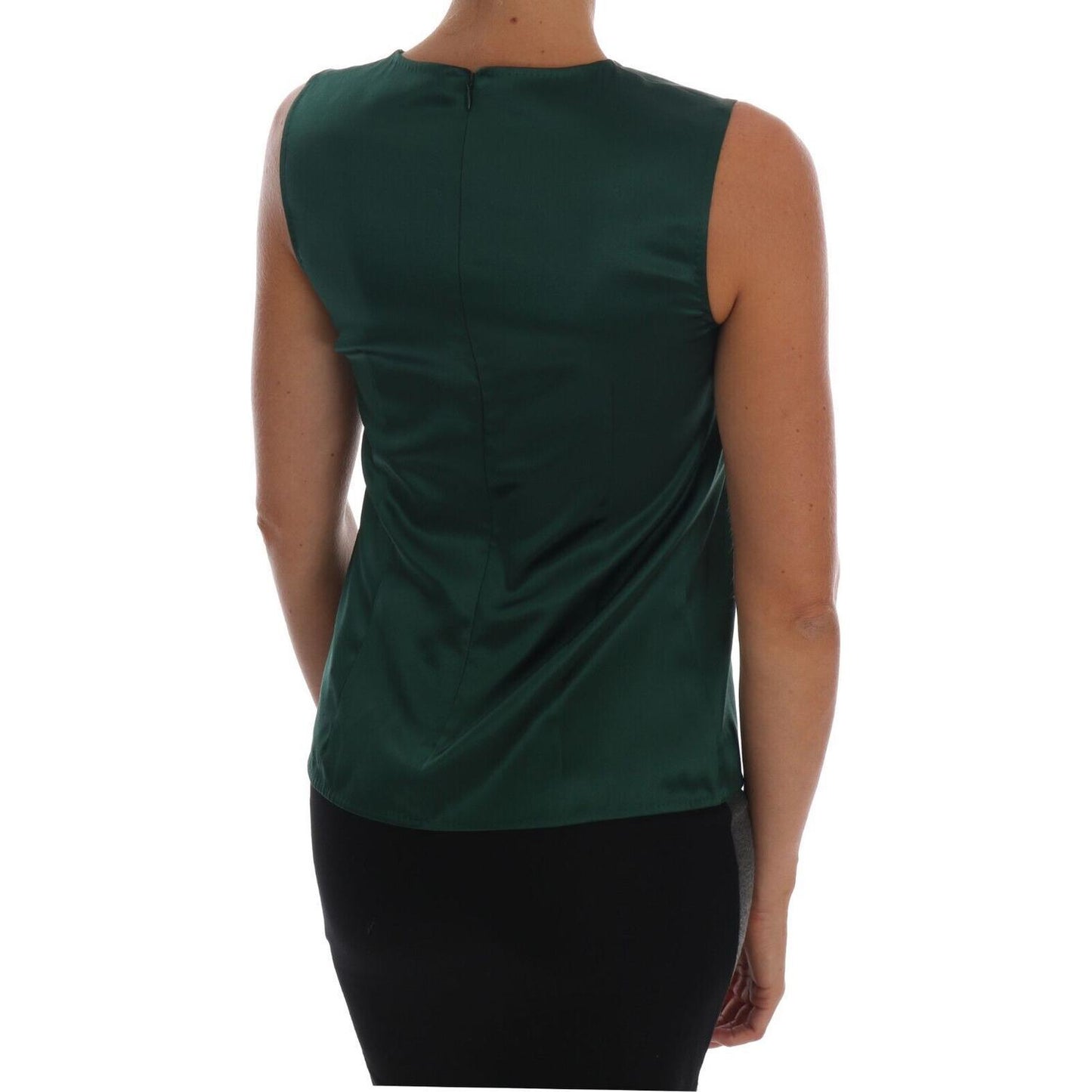 Dolce & Gabbana Sleeveless Silk Top in Dark Green Dolce & Gabbana