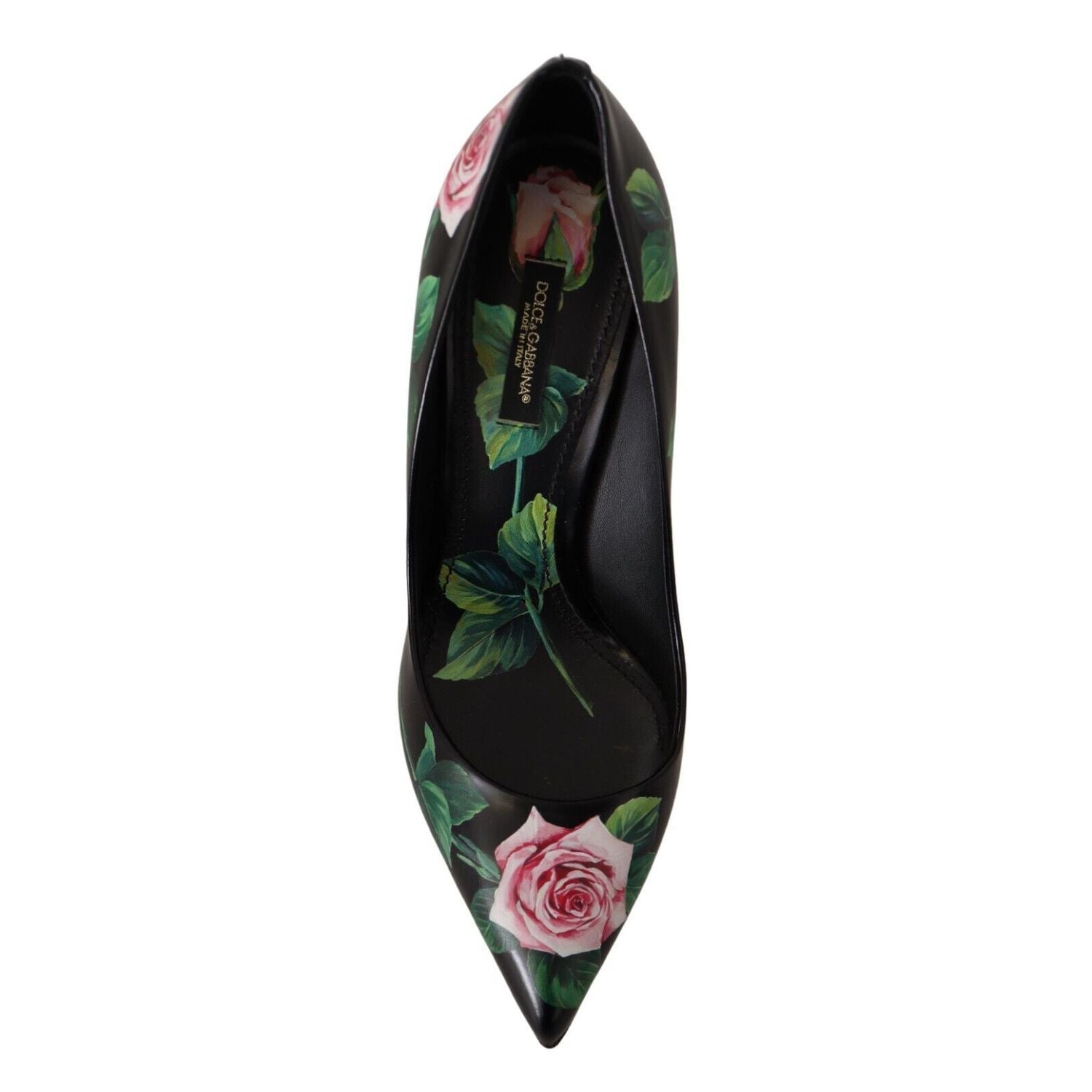 Dolce & Gabbana Black Leather Roses High Heels Pumps Shoes