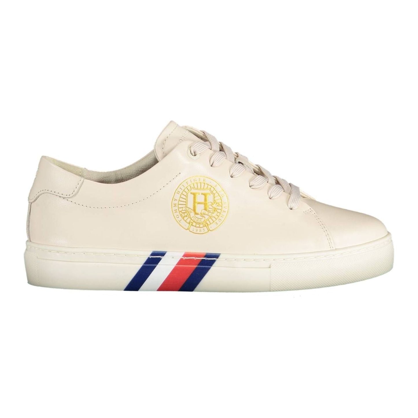 Tommy Hilfiger Beige Leather Women Sneaker Tommy Hilfiger